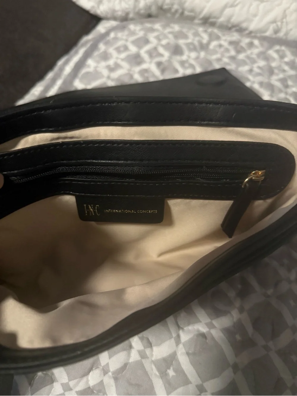 INC International Concepts Black Clutch with Leopard Bow and Gold Chain